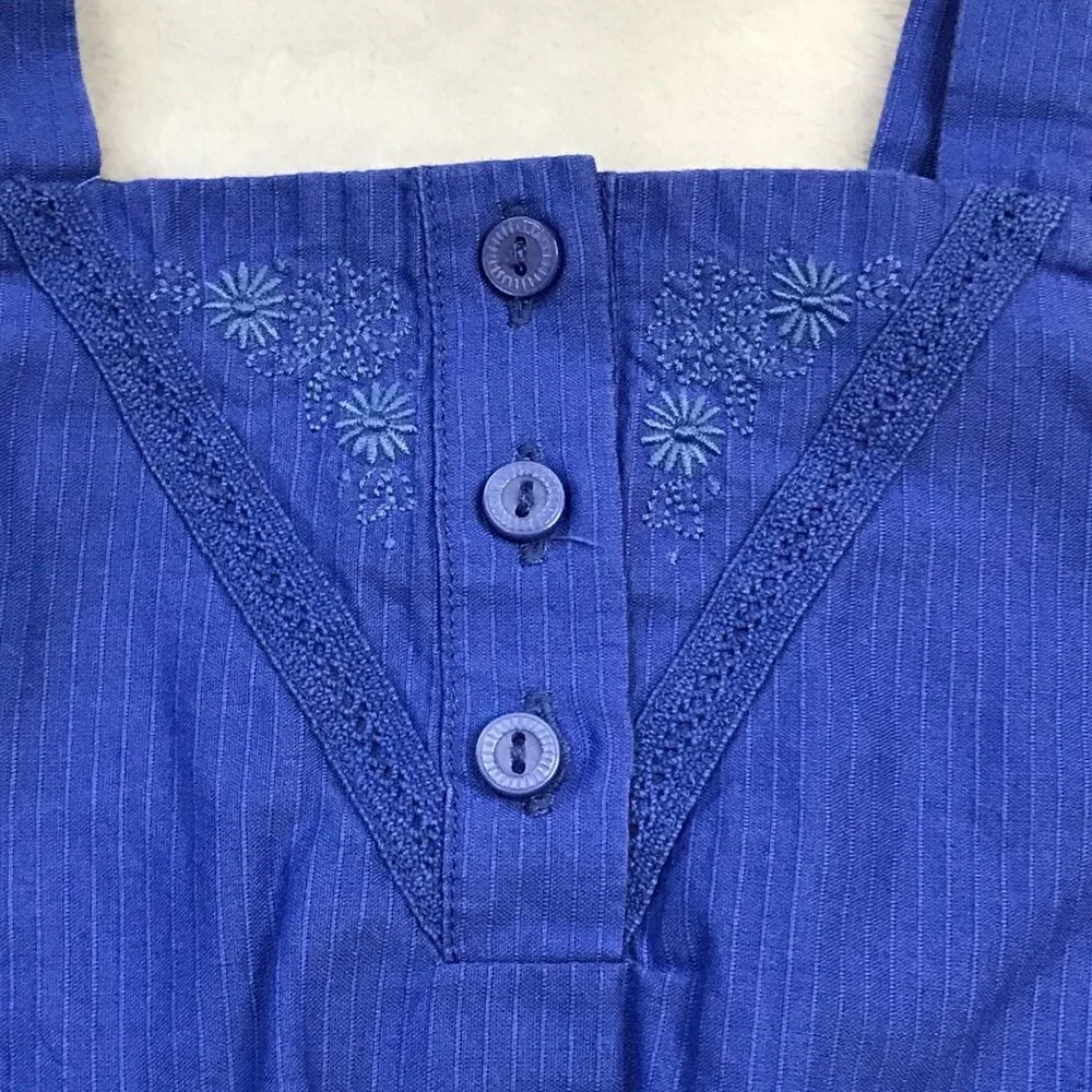 Janie‎ and Jack Sleeveless Romper Baby 6-12 Months Embroidered 100% Cotton Blue